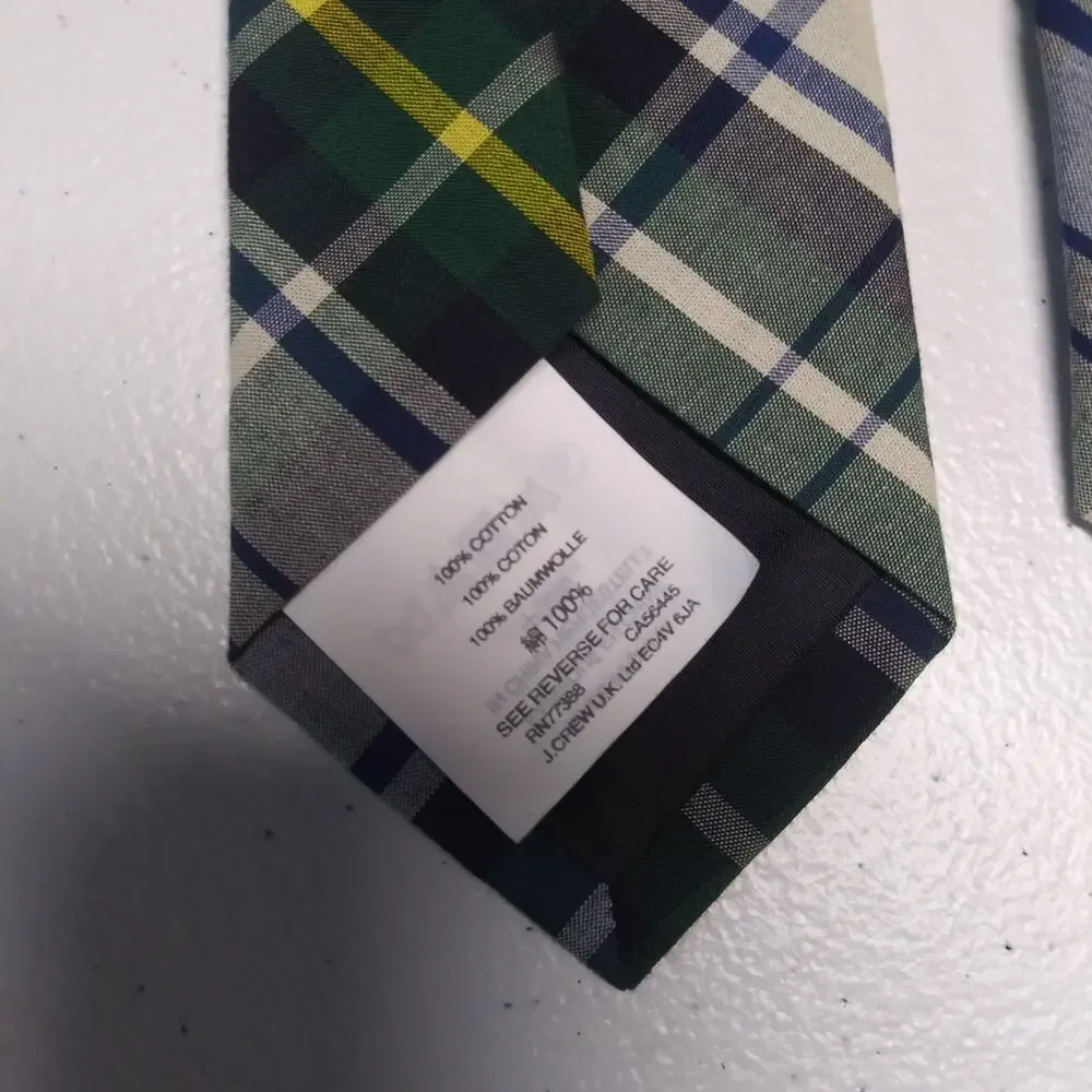Crewcuts By J Crew Boys Cotton Tie Dudley Plaid Tie Blue Green Black Yellow 42